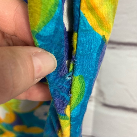 Vintage Sears 100% Cotton Bright Floral Dress SZ S Blue Yellow Cover-Up Zips - Picture 11 of 12